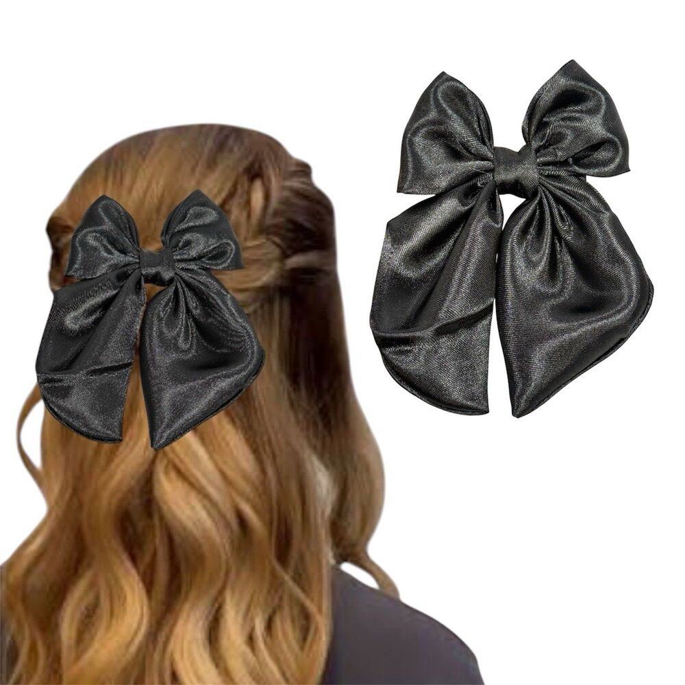 New Coquette black Satin hair bow for women and girls